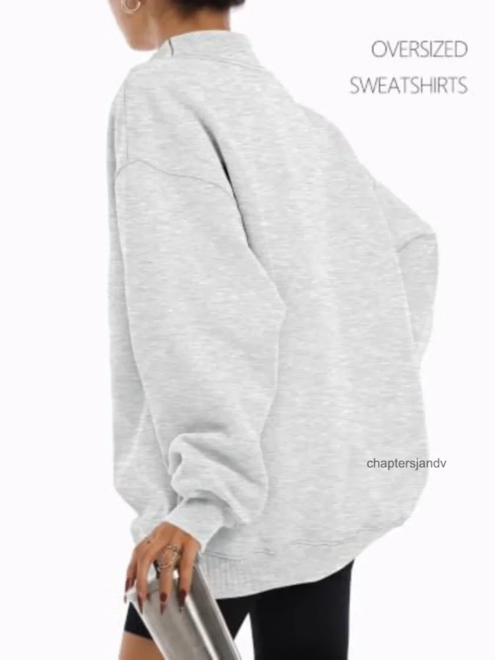 Cozy Fleece Lined Mock Neck Oversized Pullover Sweatshirt Women